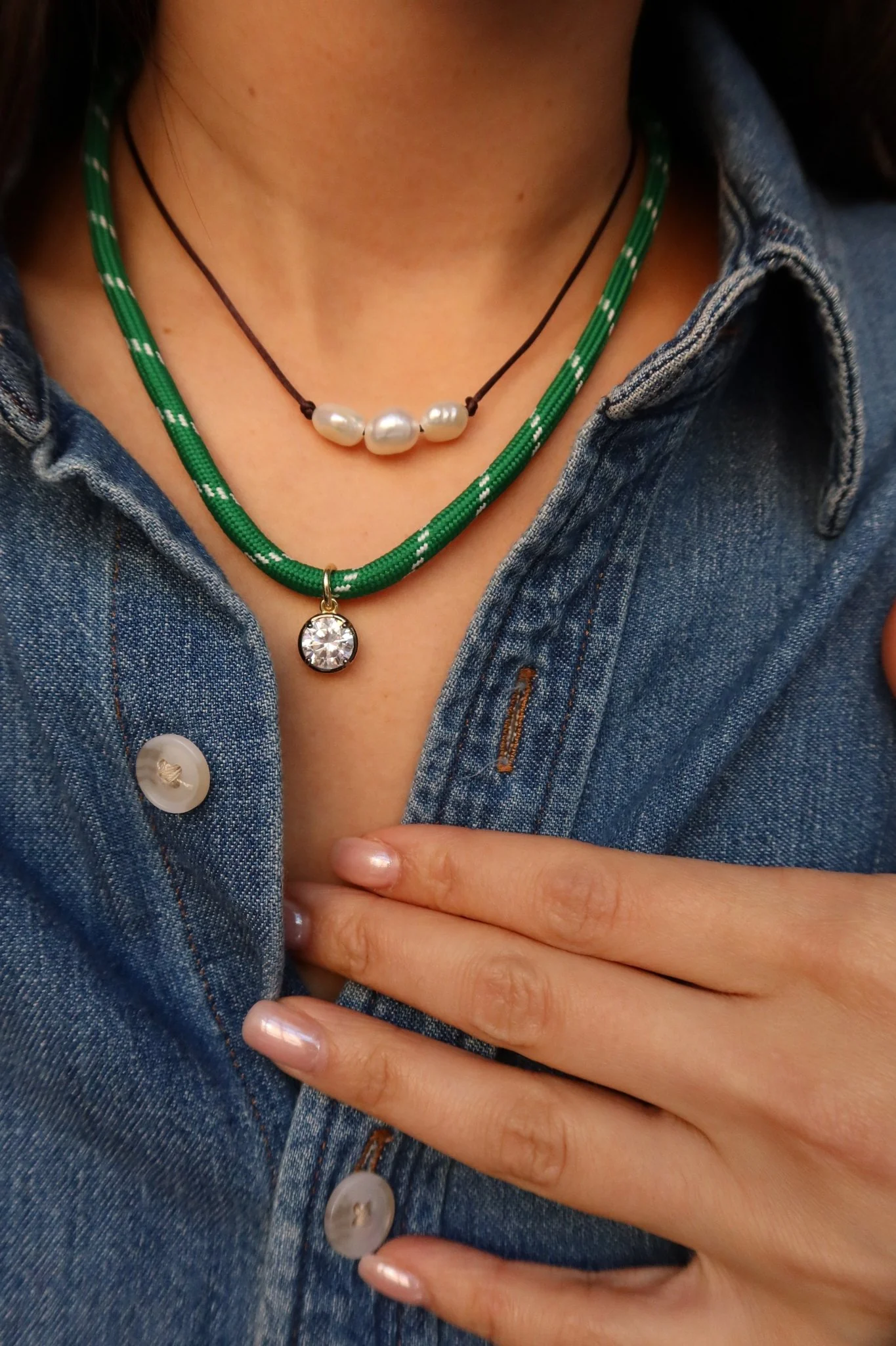 Cher Georgian CZ Pendant on Green Paracord - Image 4