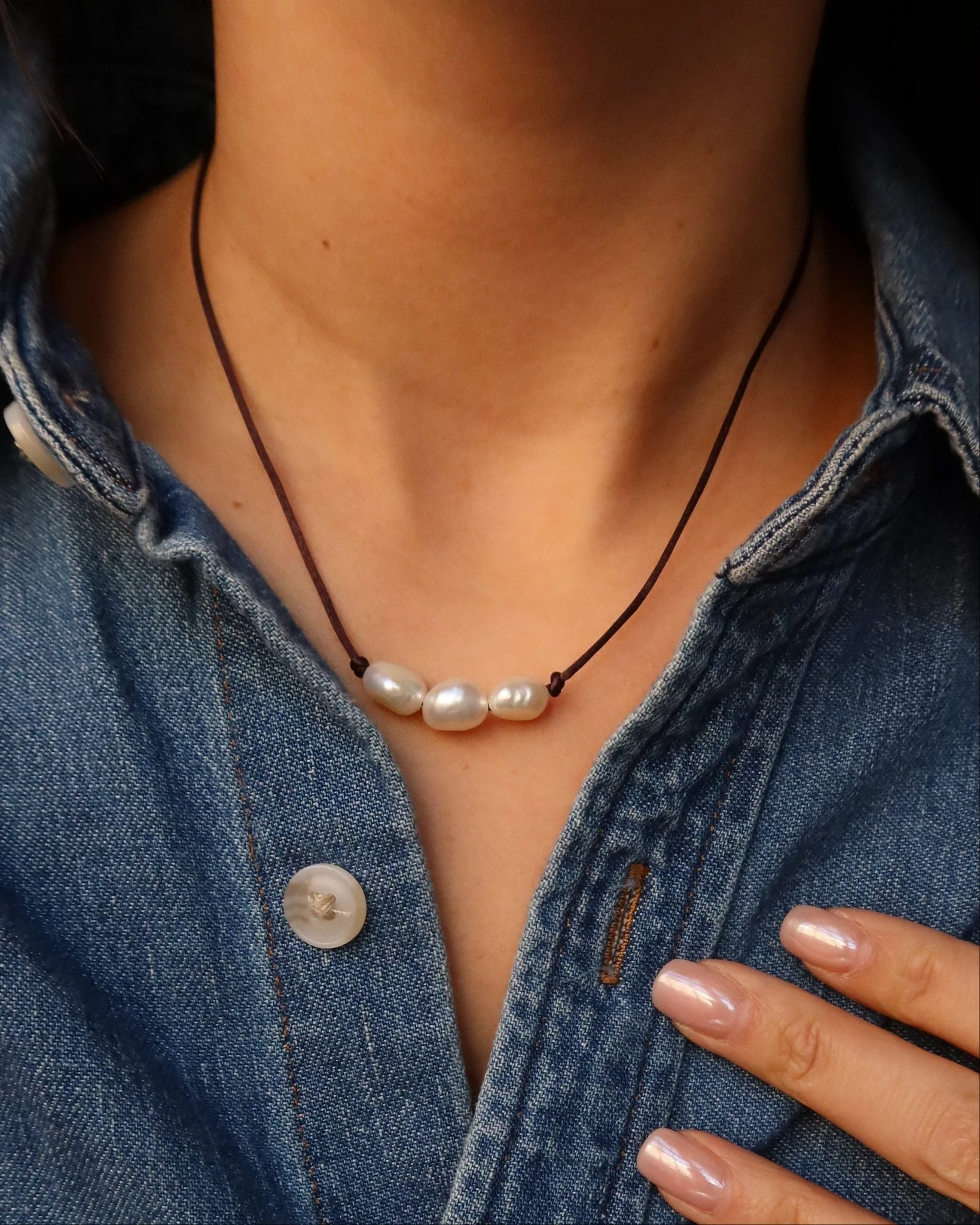 Tai Freshwater Pearl Trio on Silk Cord - Image 9